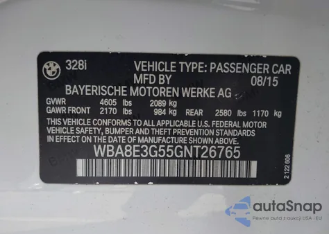 2016 BMW 328I xDrive из США, поврежденный, VIN WBA8E3G55GNT26765